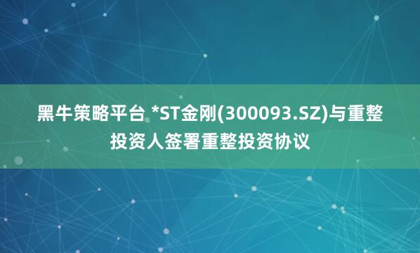黑牛策略平台 *ST金刚(300093.SZ)与重整投资人签署重整投资协议